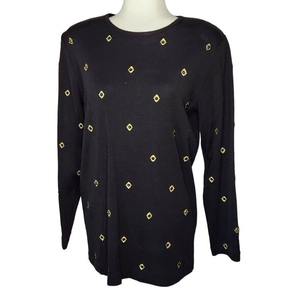Vtg 90s Outlander Collection Black Gold Beaded Tunic Sweater Wool Blend Medium - Picture 6 of 6